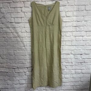 Old Navy women 16 100% lines maxi dress side slits khaki Euc zip up